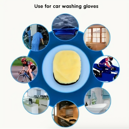 Plush microfiber wash mitt with yellow pad and textured mesh palm pocket