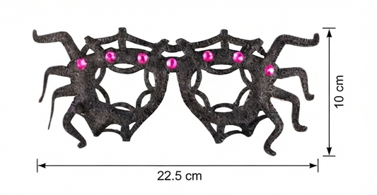 Black spider web glasses with pink gem accents and dangling spider shapes
