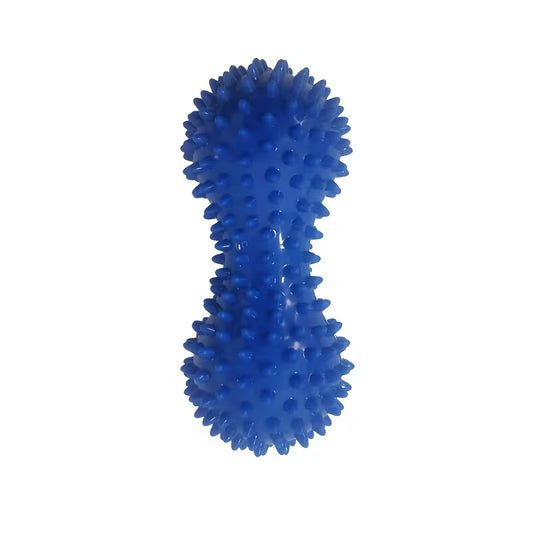 Dark blue spiky acupressure massage ball with textured nubs, oval shape