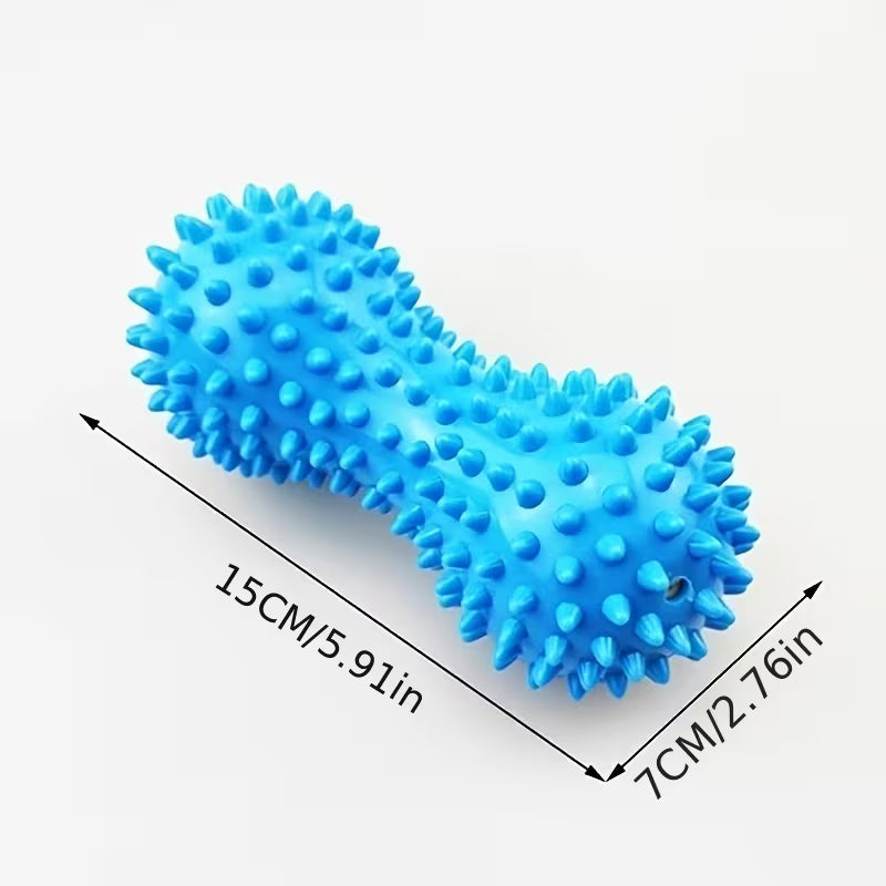 Blue spiky acupressure massage ball with textured nubs, oval shape