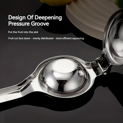 Stainless steel citrus juicer cone reamer and pressing lever, showing interior cup