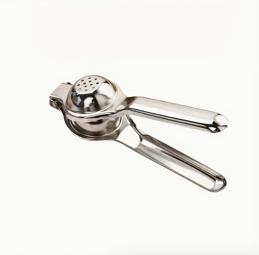 Stainless steel manual citrus hand juicer with ergonomic handles, cone reamer
