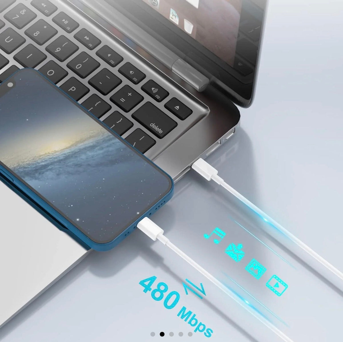 USB-C to USB-C fast charging cable, white connectors with braided white cord