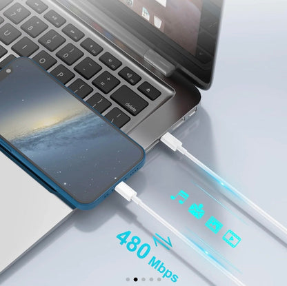 USB-C to USB-C fast charging cable, white connectors with braided white cord