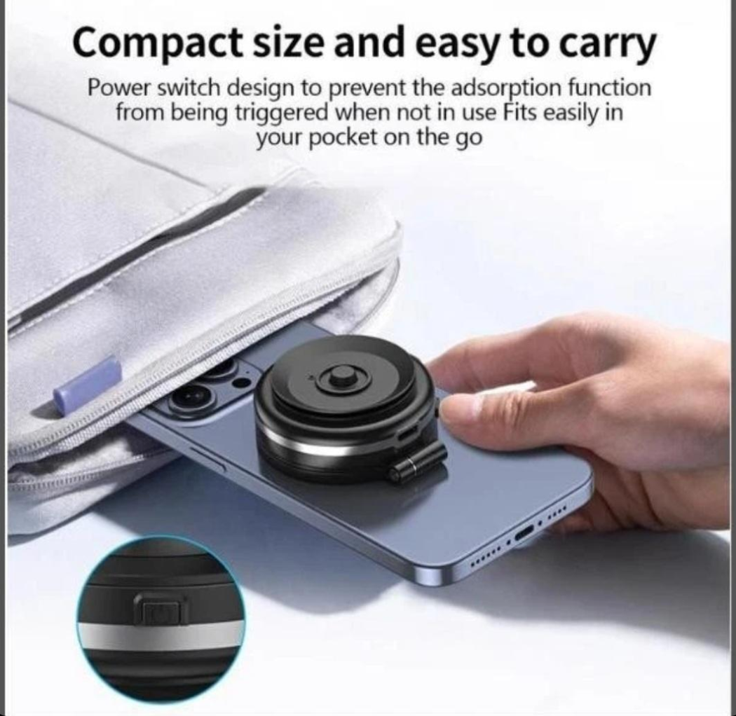 Universal magnetic phone mount with compact fold design and round magnet base, black
