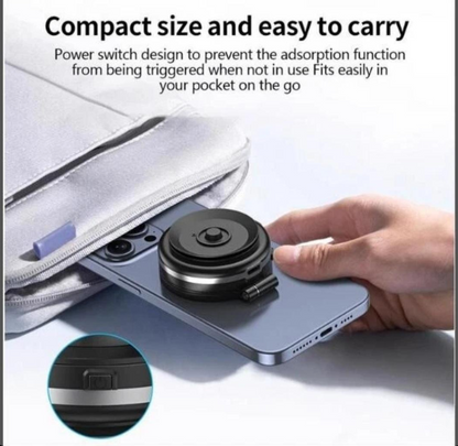 Universal magnetic phone mount with compact fold design and round magnet base, black