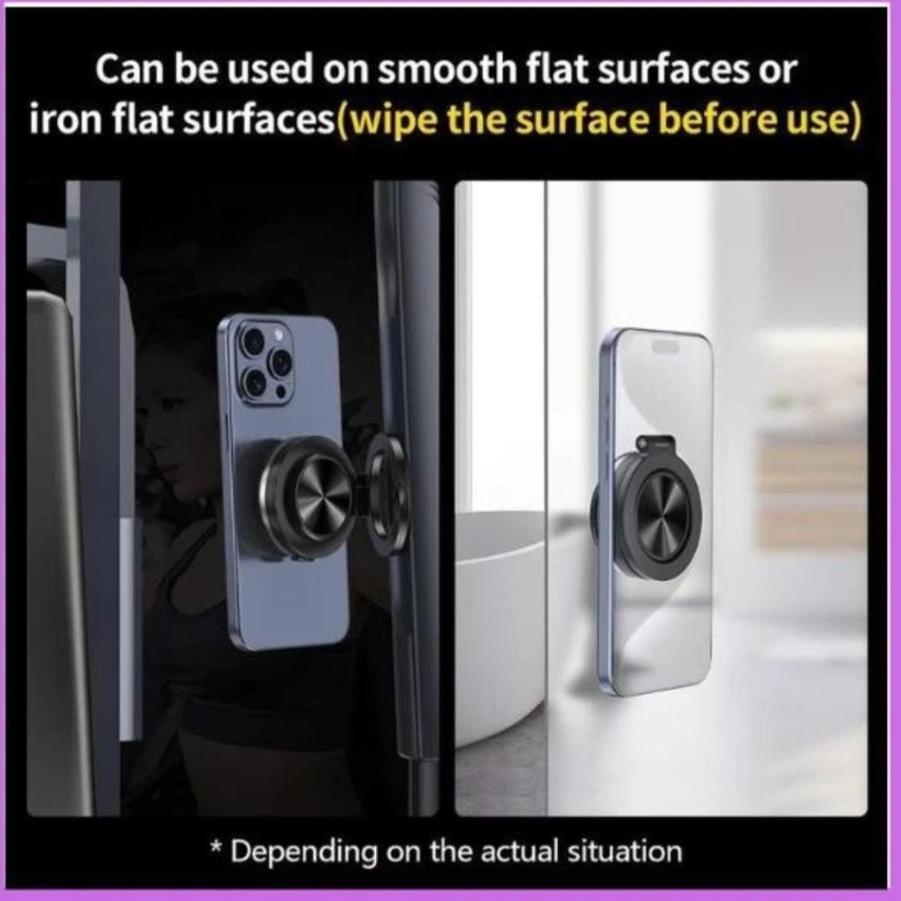 Magnetic phone mount on smooth surfaces, round magnet base with short arm, black