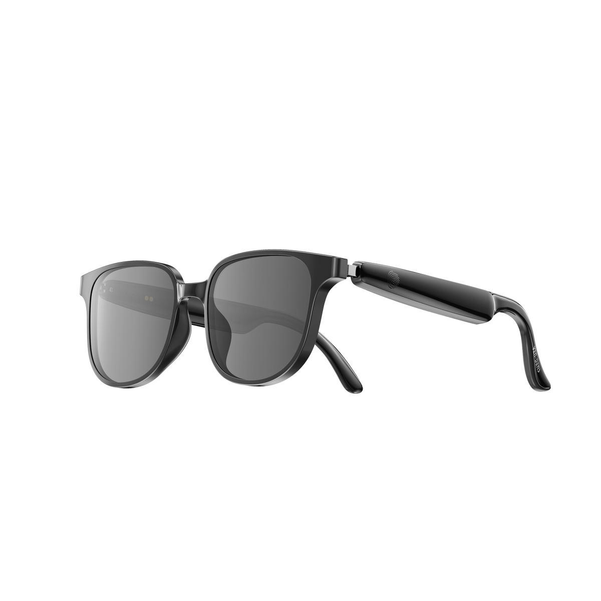 Black open-ear Bluetooth audio sunglasses with aviator frames and long metal arms