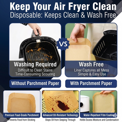 Disposable air fryer liners laid out, brown kraft paper sheets for cooking trays