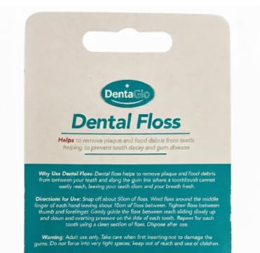 Dental floss card pack with instructions, labeled Dentaclo Dental Floss