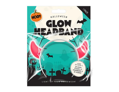 Glow headband kit package with pink devil horns and Halloween glow accessories (1 pack)