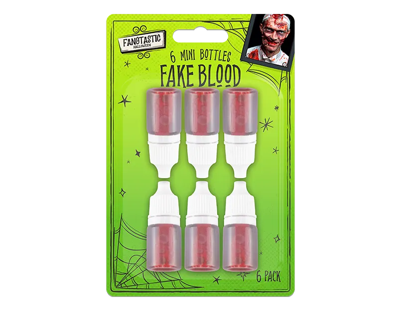 6-pack mini fake blood bottles in retail blister packaging