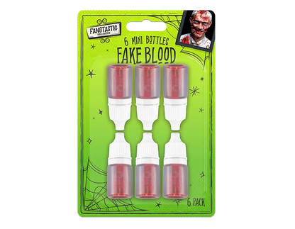 6-pack mini fake blood bottles in retail blister packaging