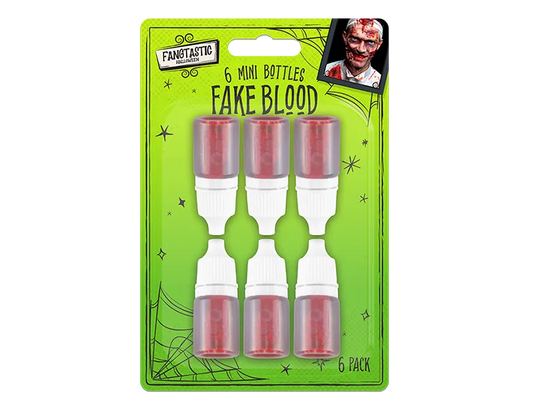 6-pack mini fake blood bottles in retail blister packaging