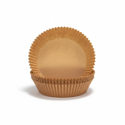 Single round disposable air fryer liner, brown kraft paper cup with crimped rim